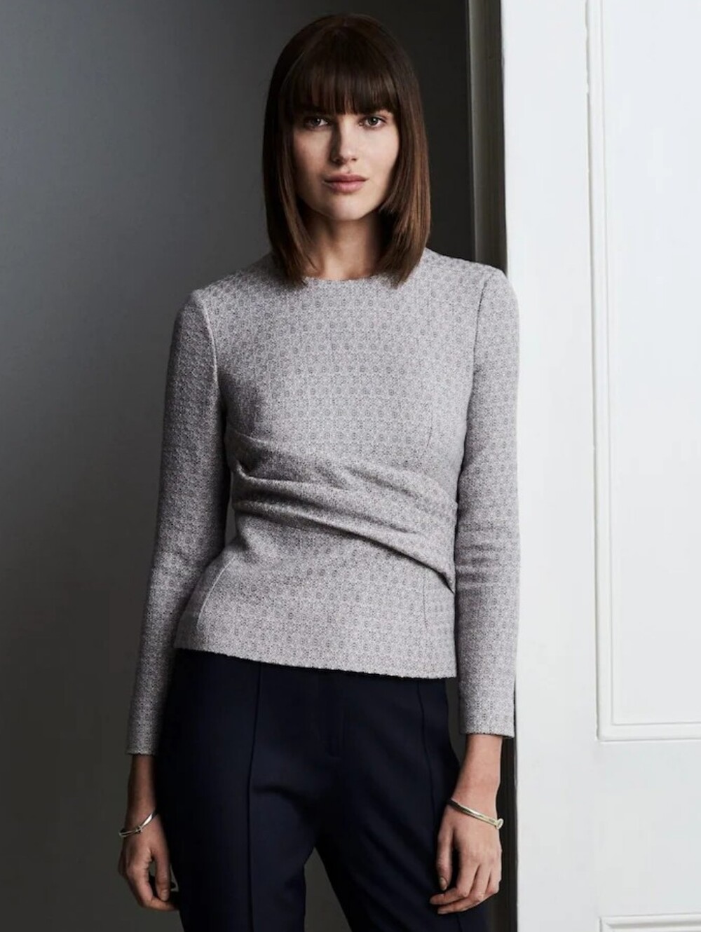 THE FOLD LONDON - 100% Wool Top - Navy + White/Cream Fabric - Size UK6 / US2